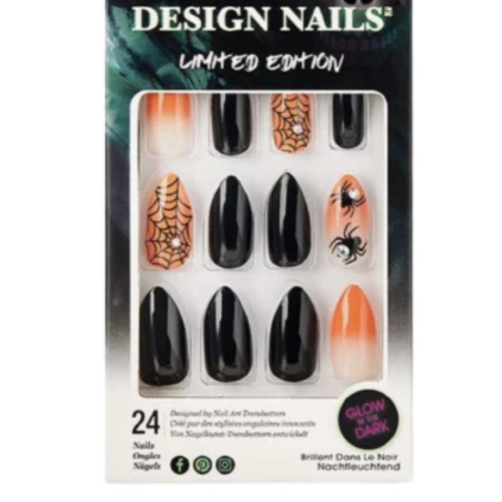 Glow in Dark KISS LIMITED Edition Orange Halloween Nails Spider Web Ombre